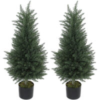 2 Cyprès Artificiels Anti-UV, 40x90 cm, Vert Intense pour Décoration Extérieure