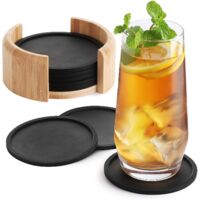 round Silicone Coasters For Glasses - Set Of 8 Pcs - Design Black Glass Coasters For Drinks, Cups, Bar, Glass - Silicone Table Coaster