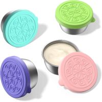 salad Dressing Containers Ready For Use, Small Containers With Lids, Four 1.7 Ounce Children's Lunch Containers, Stainless Steel Condiment Contain