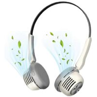 Ventilateur de cou, ventilateur sans pales, 5 vitesses réglables, ventilation puissante, blanc