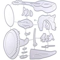 Pochoir en métal avec figurine de poivron jouant de la guitare, outil de découpe pour scrapbooking et gaufrage, idéal pour la création de cartes et d'albums en papier.