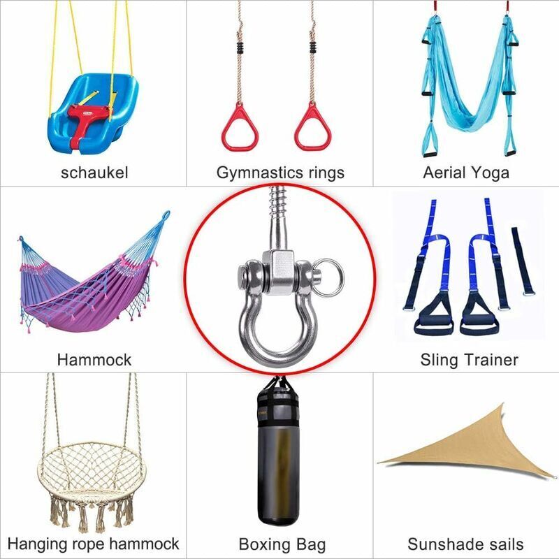 2 pièces 900KG capacité 304 crochets de plafond robustes en acier inoxydable, crochets de balançoire, crochets de suspension avec vis pour chaise suspendue de yoga en bois sac de boxe hamac fauteuil r - 5