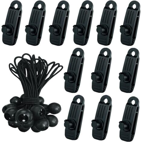 Langray – Lot de 24 clips de bâche avec 12 tendeurs élastiques – Ouverture 5mm – Pour camping, tentes, auvents et bâches piscine (1/5)