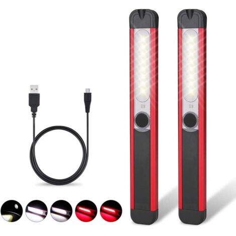 Lampe de Travail, Lampe Led Rechargeable Baladeuse COB Torche Lampe de 5 Modes Magnétique lampe de poche pour Auto, Garage, Atelier, Bricolage, Camping (2 Pièces)