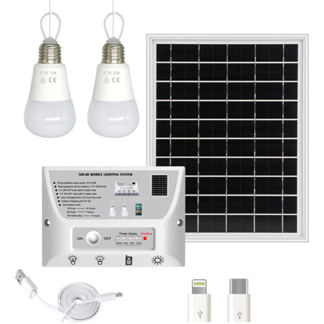 Système d'éclairage solaire extérieur 1W+2W Bulb Rechargeable Mobile Phone Waterproof Outdoor Garden Light Camping Light White (1/5)