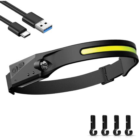 Lampe Frontale LED Rechargeable USB, Lampe Torche Frontale Puissante LEDs, Lampe Frontale COB de Camping Étanche avec Mode Capteur Sensible pour Randonnée Cyclisme Promener Chien Pêch (1/5)