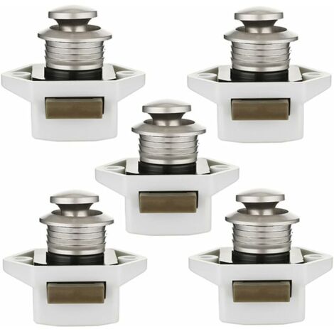 20 mm Bouton poussoir Verrou armoire Loquet sans clé 5pcs, Bouton de porte placard Serrure de meuble Fermoir pour RV caravane tiroir camping-car (blanc) (1/6)