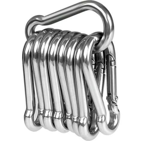 10 Mousquetons en acier inox 304 Petit Mousqueton 40 mm x 4 mm Mousqueton de Fixation avec fermeture à clip Pour les outils de traction et poignées avec un œillet (1/4)