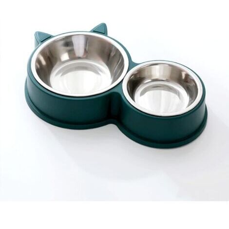 Aougo – Gamelle double pour chat en acier inoxydable – Antidérapante et hypoallergénique – Facile à nettoyer – Pour nourriture et eau (1/5)