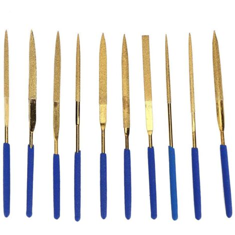 Ensemble de limes, 10 pièces en acier plaqué titane Ensemble d'outils pour mini limes à aiguilles, 3x140 mm, pour polir l'acier, la céramique, le verre, les roulements, les moules, les engrenages