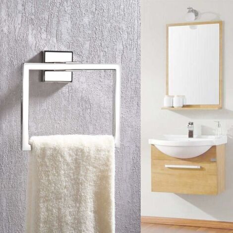 Porte Serviette Anneau Chromé Carré Moderne - Accessoire Salle De Bain Kelelife