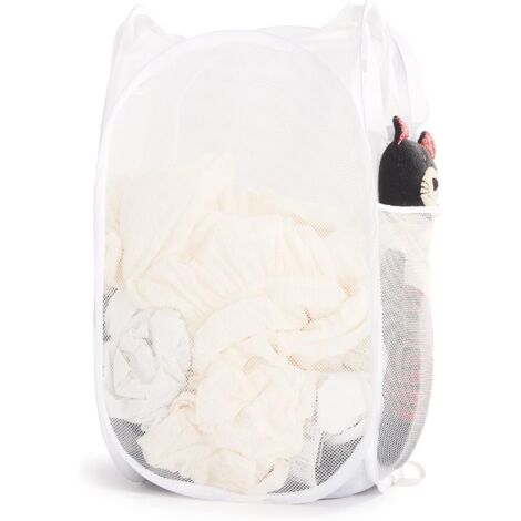 Panier à linge pliable en filet avec poignées résistantes - Paniers à linge portables et pliables pour dortoir (blanc) (1/5)
