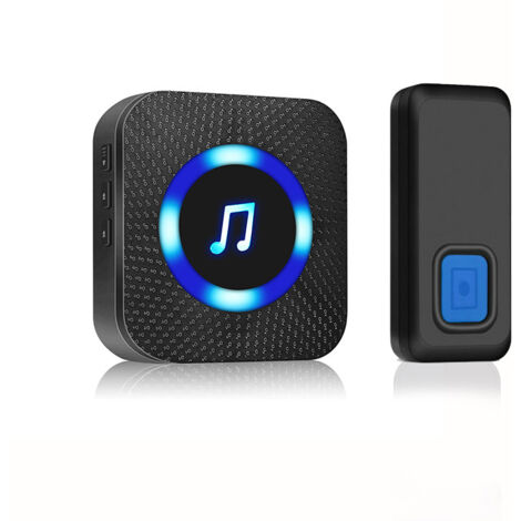 Sonnette sans Fil, 300M Sonnette Longue Portée Étanche Carillon Electronique, Kit de Carillon avec Récepteurs Enfichables pour la Maison, 50 Mélodies, LED Bleu Noir (1/5)
