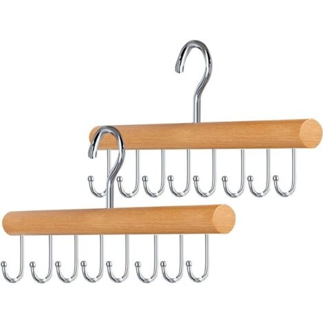 2 Pièces Cintres en Bois pour Cravates et Ceintures avec 8 Crochet, Convient pour Ranger Les Foulards, Les Ceintures, Les Cravates et Les Turbans (1/5)