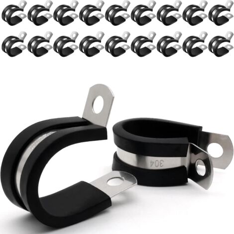 20x Colliers de serrage avec garniture en caoutchouc, acier inoxydable Colliers de serrage à visser, 38mm (1/5)