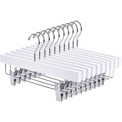 Lot de 10 cintres en bois avec pinces, blanc,35.514.51.2cm (1/5)