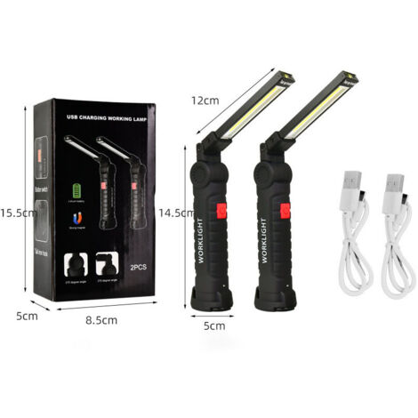 Lampe de travail multifonctionnelle pour l'entretien de la voiture, aimant COB, lumière rouge LED, lumière d'avertissement, lampe de poche à lumière forte, lampe de travail pour l'entretien (2 pièces) (1/4)