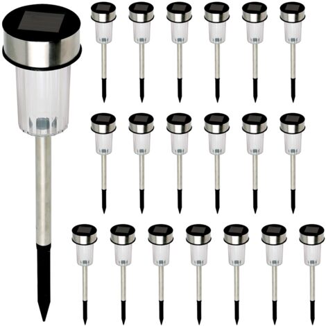 Idmarket – Lot de 20 lampes solaires à LED – Éclairage automatique nocturne – Résistantes aux intempéries – Piquets de 12 cm pour installation facile (1/6)