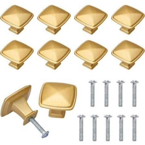 (Doré)10 Boutons Dorés Tiroir Placard, Poignées Laiton Carré, Pour Cuisine Salle de Bain (1/4)