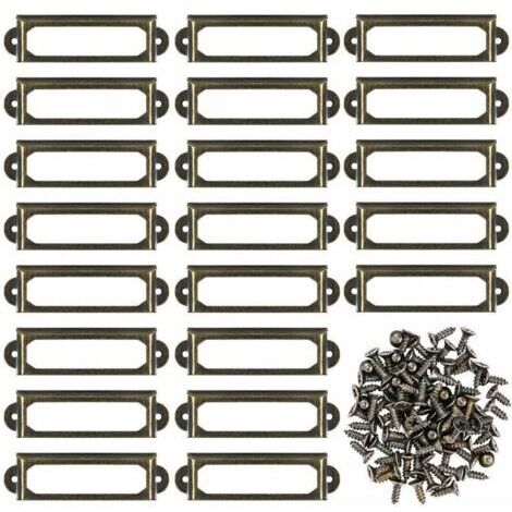 Porte-étiquettes métalliques pour meubles, tiroirs, armoires, cartes, plaques nominatives, cadres avec vis pour bureaux, étagères, supports, bronze, 50 unités (60 x 17 mm)