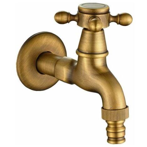 Robinet d'eau en laiton antique, robinet d'eau froide simple de jardin décoratif extérieur, machine à laver vintage européenne, unique, montage mural (1/5)
