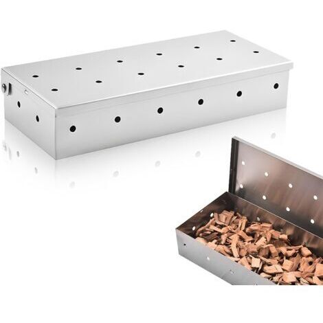 Boîte de Fumage Universelle - Fumoir pour Barbecue - Fumage au Bois pour Saveur Fumée - Convient pour Barbecues à Gaz, Charbon et Électriques - Acier Inoxydable (22 x 9,5 x 4 cm) (1/5)