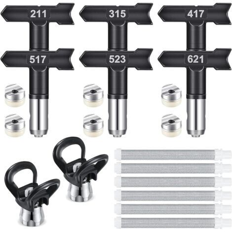 6 Pièces Buse de Pulvérisation Airless et 60 Mesh Éléments de Filtre,Buse airless pour Pistolet à Peinture Haute Pression(211,315,417,517,523,621) (1/5)