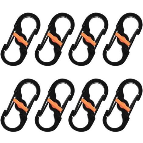 AHLSEN 8 Pièces S Mousquetons Crochet Mousqueton Mousqueton en Métal Mini Mousqueton Forme S Mousquetons S Bague Mousqueton Noir en Acier Inoxydable pour Voyages Camping Randonnée Pêche (1/4)