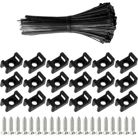 100 Pièces Attaches Cable avec Embase de Serre Cables et Vis, 200 mm Autobloquantes Fixations Électriques Collier de Serrage en Nylon pour Organiser Câbles, Réutilisables et Réglables