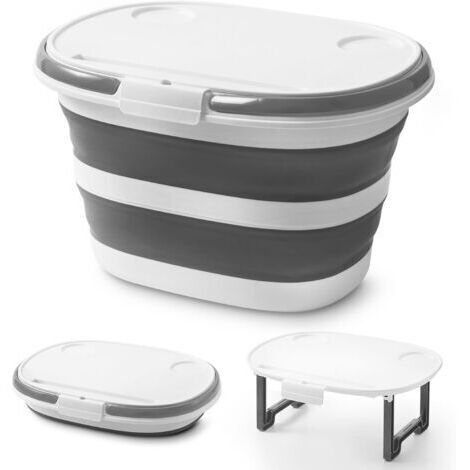 Lesipee Seau pliable à franges de 16 L avec couvercle multifonction – Bassin pliable en silicone 4 en 1 avec surface de table, support de sol, solution de rangement pour la maison et l'extérieur (1/5)