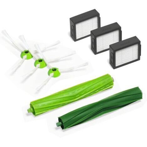 iRobot Accessoire Officiel - Kit d'entretien pour Roomba de série e et i - 3 brosses latérales - 3 filtres haute efficacité - 1 paire de brosses d'extraction en silicone anti-emmêlement (1/5)