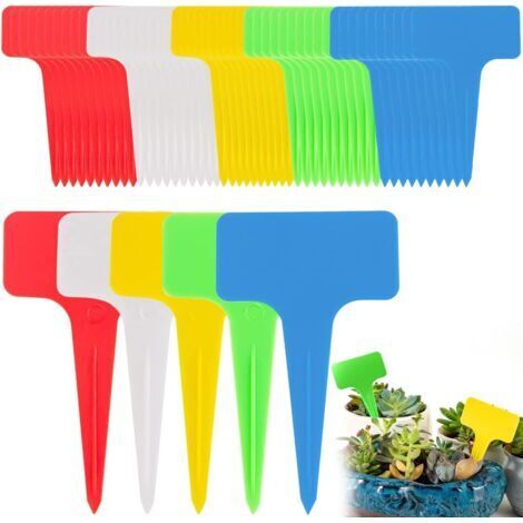 100 pièces Etiquette Jardin Exterieur Marqueurs en Plastique de Plantes Type T Plastique Etiquette Potager Etiquetage Réutilisable et Accessoires pour Plantes(Multicolore)10 x 6 cm (1/5)