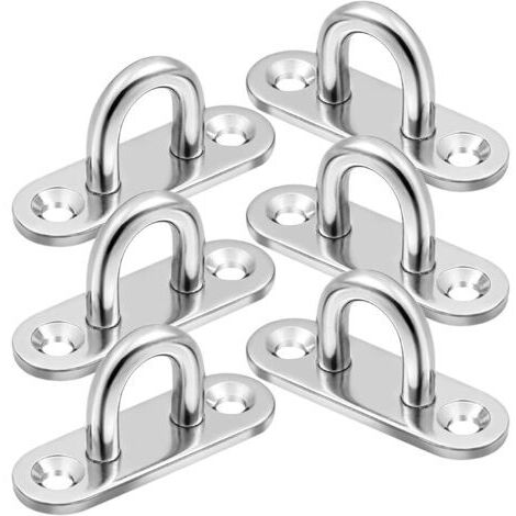 Pontet Inox,Crochet Inox M6,6 Pièces Fixation Plafond,Plaque à œil en Acier Inoxydable Avec œillet pour Plafond Mural Balançoire Hamac Marine (1/5)
