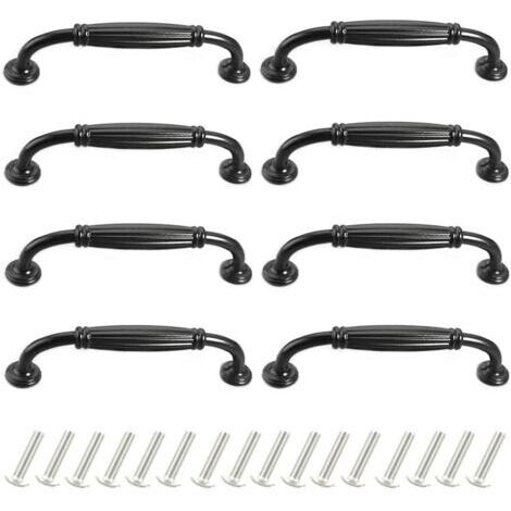 poignee de meuble cuisine noir 8 Pièces Poignée de Porte Poignee de Meuble Vintage Poignet de Porte Cuisine Alliage d'aluminium Poignee Meuble pour Porte,Espacement des trous de 128mm