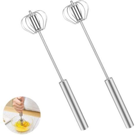 Lot de 2 fouets semi-automatiques en acier inoxydable - Multifonctionnel - Tenu à la main - Push Easy Whisk - Mélangeur - Fouet ballon pour mélanger et faire mousser