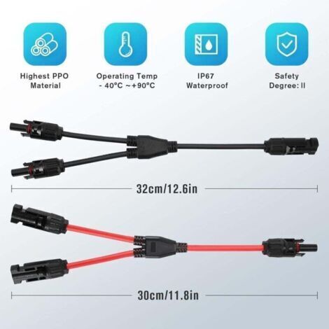 Solaire Panneau Câble Connecteur Professionnel (1 à 2 branches) Y Connecteurs Câble Solairede Panneau Solaire MMF + FFM Adaptateur Solaire 1 Paire (1/4)