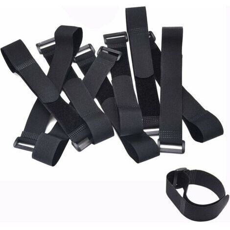 Lot de 10pcs Attache Câble, Sangles à Scratch Réglables avec Boucle en Plastique (300 mm x 20mm) (1/5)