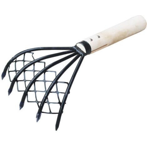 Râteau à palourdes avec Filet 5 Griffes Manche en Bois râteau Coquille Outil de creusage Creuser des Accessoires de Fruits de mer désherbage Outil agricole Manche en Bois Fourche (1/5)