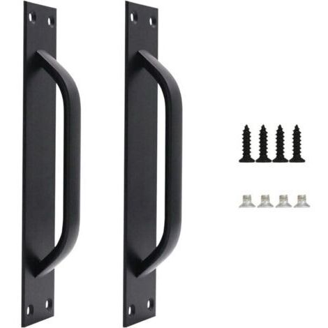 Ahlsen Lot de 2 Grange de Poignée de Porte, Handle de Porte de Grange, Poignée de Porte en Acier Massif, Handle de Porte Coulissante Lourde Pour Cuisine, Meubles, y Compris les Vis, Noire,200MM (1/4)