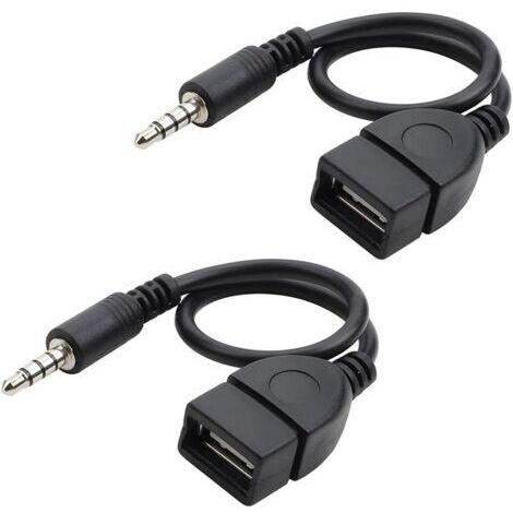 Ahlsen 2 Pièces Câble De Charge USB Jack, Cordon Adaptateur pour Port Auxiliaire De Voiture, Câble Adaptateur Audio Aux Mâle 3.5mm vers USB 2.0 Femelle, pour Lecteur CD, Téléphone Portable, Mp3 (1/4)