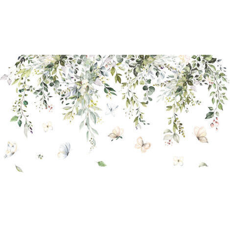Ahlsen – Lot de stickers muraux autocollants pour chambre adulte – Décoration murale plantes fleurs papillons – Vinyle adhésif de qualité (1/5)