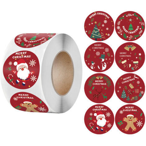 Ahlsen Rouleaux Noël Autocollants, Etiquette Autocollantes Noël 500 pièces, Autocollants de Noël d'étiquettes Rondes, étiquettes de Joyeux Noël Autocollants, Etiquette Cadeau Noel Autocollante (1/5)