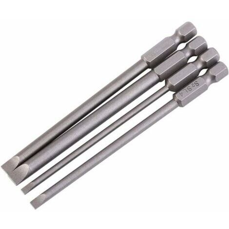 4Pcs Embout de Tournevis à Tête Plate S2 en Alliage d'Acier Magnétique 1/4 "100mm (1/5)