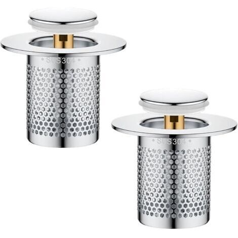 2 Pièces Crépine de Vidange, Filtre à Evier Cuisine Acier Inoxydable, Pop-up Bouchon Lavabo avec Tamis à Cheveux, Filtre Evier de Sol