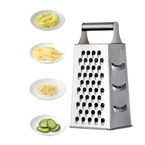 Râpe 4 côtés en Acier Inoxydable - Râpe de Cuisine pour râper grossièrement et Fine, pour Fruits, légumes, Carottes, Fromage, Passe au Lave-Vaissellee (argent) (1/5)
