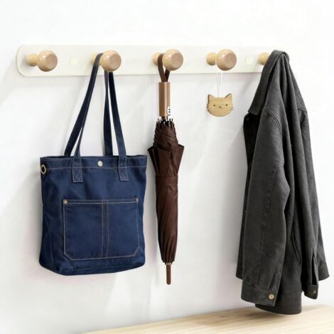 Lot de 1 patères murales avec 5 crochets par barre, en bois, pour couloir, chambre et cuisine (1/5)