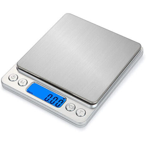 Ahlsen – Balance de cuisine haute précision 500g/0,01g – Écran LCD rétroéclairé – Fonction tare, PCS, 2 plateaux en acier inoxydable (1/5)