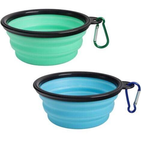 2 Pièces Bol à Chien Pliant en Silicone Pliable, Gamelles de Voyage pour Chien et Chat, Bleu Clair et Vert Clair (1/5)