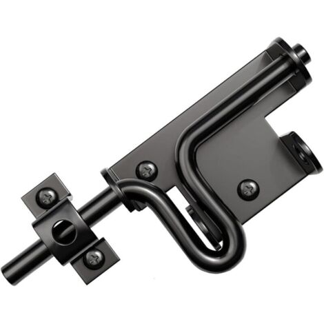 Loquet coulissant extérieur pour porte de jardin Boulon avec trou pour cadenas, fermeture de porte sécurisée en métal noir. (1/5)