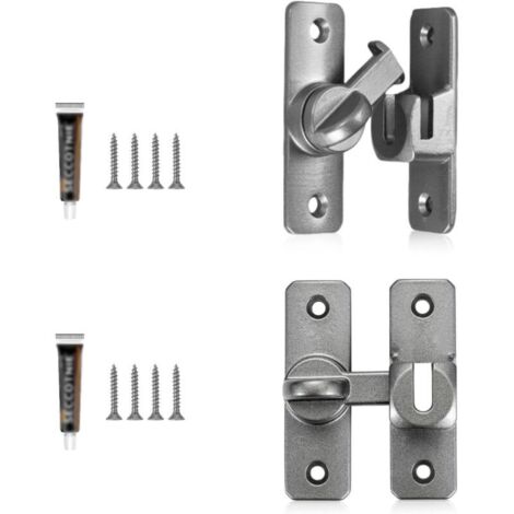 Verrou de Porte Coulissante 2 Pièces, Loquet en Alliage d'Aluminium - Verrouillage 90° et 180°, Installation Vis ou Adhésif, pour Porte Intérieure, Placard (1/5)